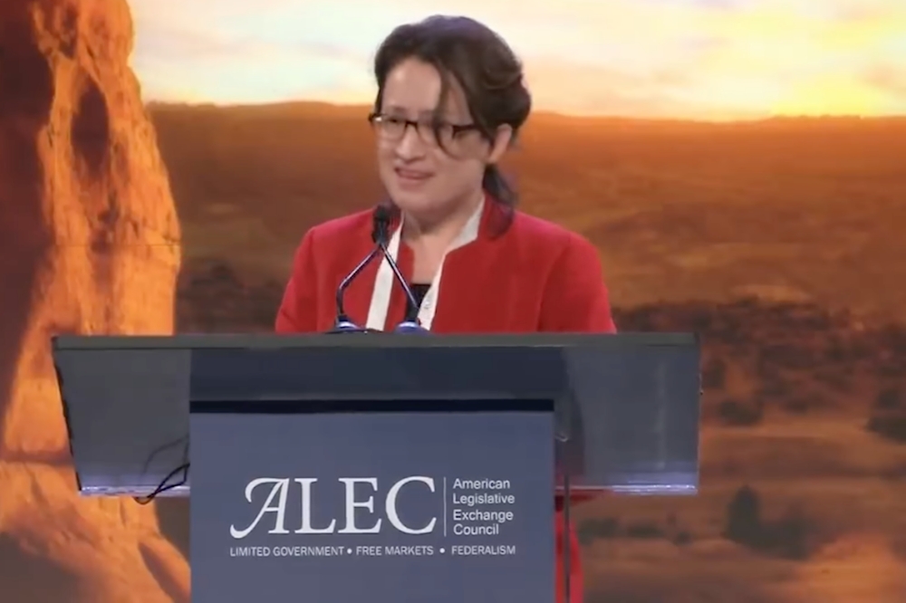 我国驻美代表萧美琴在ALEC年会演讲。（截图自民进党脸书影片）(photo:UpMedia)