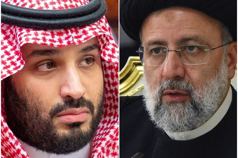 沙烏地王儲薩勒曼（左）與伊朗新任總統萊希（右）。（湯森路透）