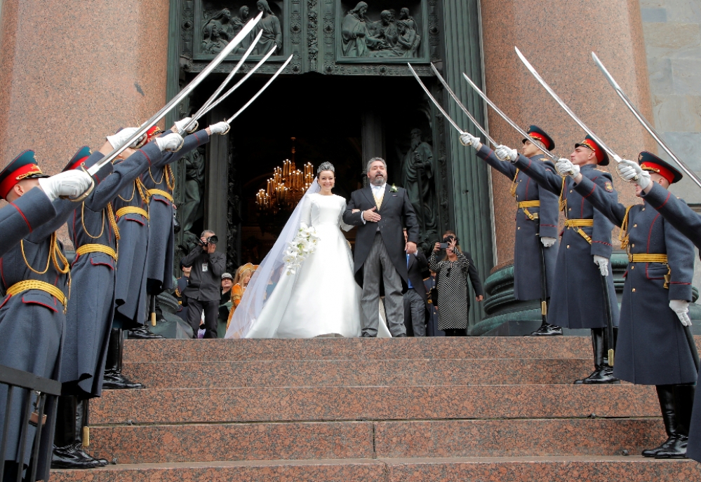 羅曼諾夫王朝後裔米哈伊洛維奇與貝塔里尼舉行婚禮。（湯森路透）
