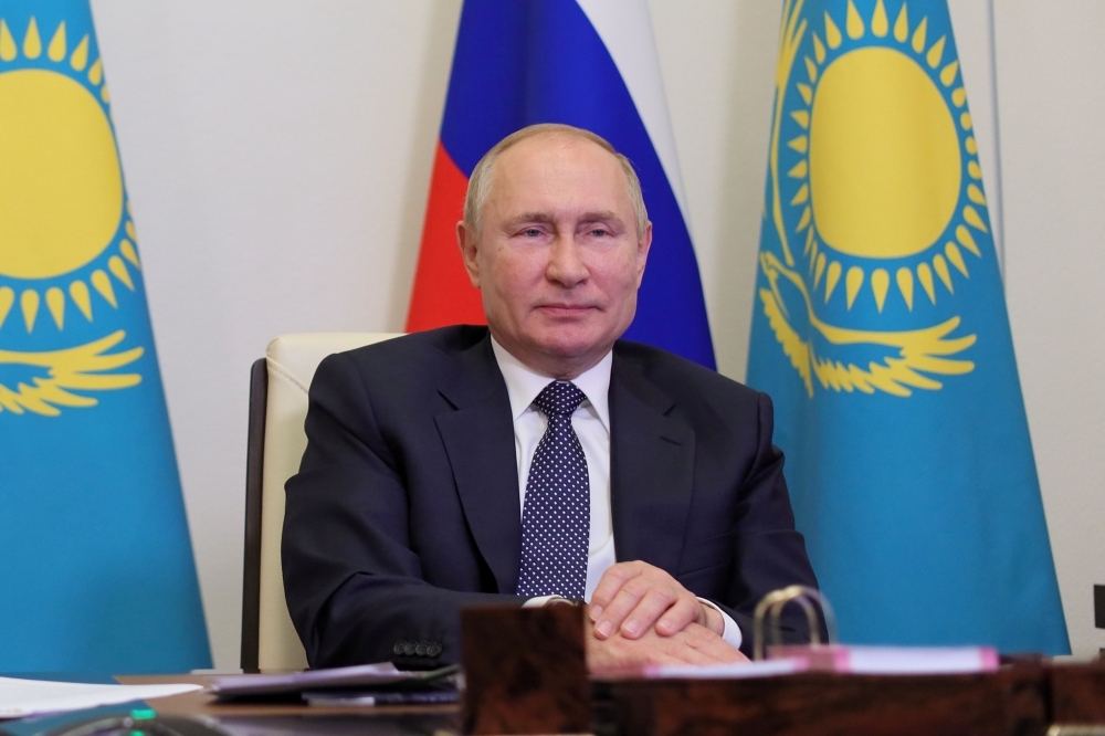 普京9月30日透過視訊出席俄羅斯—哈薩克斯坦區域合作論壇。（湯森路透）