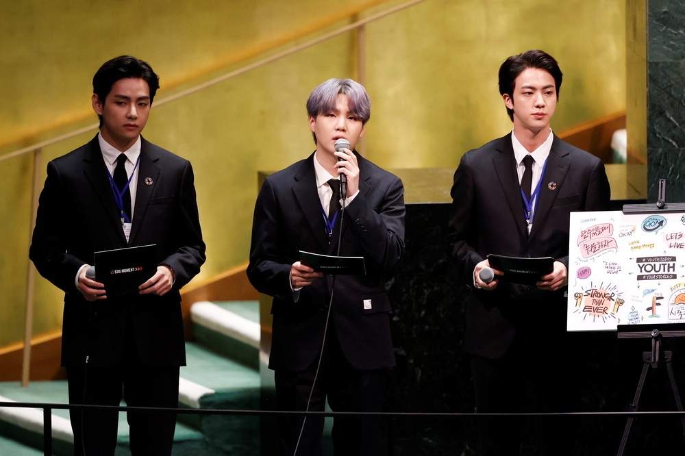 受邀前往联合国大会演讲的韩国流行天团BTS。（汤森路透）(photo:UpMedia)