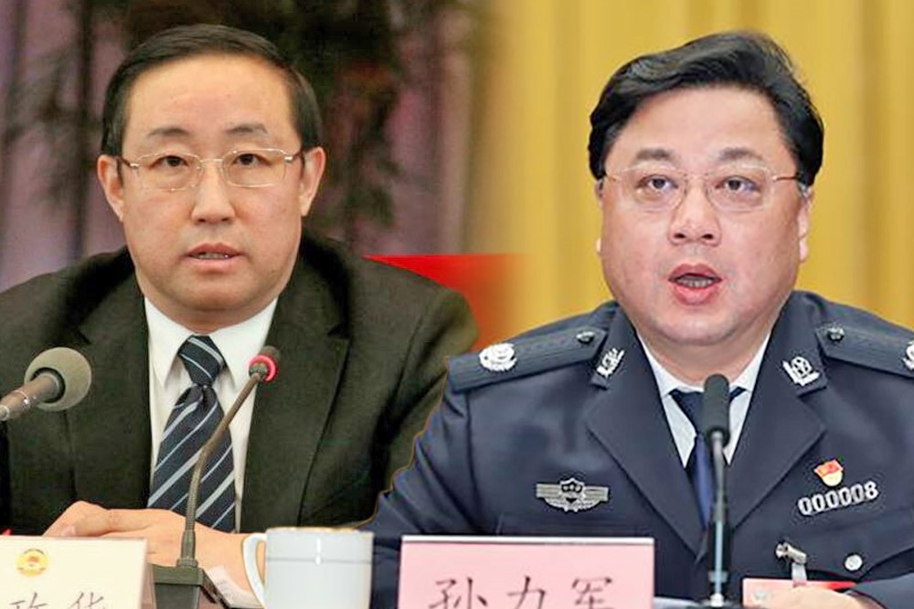 孙力军（图右）被宣佈罪名两天之后，前公安部常务副部长、司法部部长傅政华（图左）也落马。（合成图片）(photo:UpMedia)