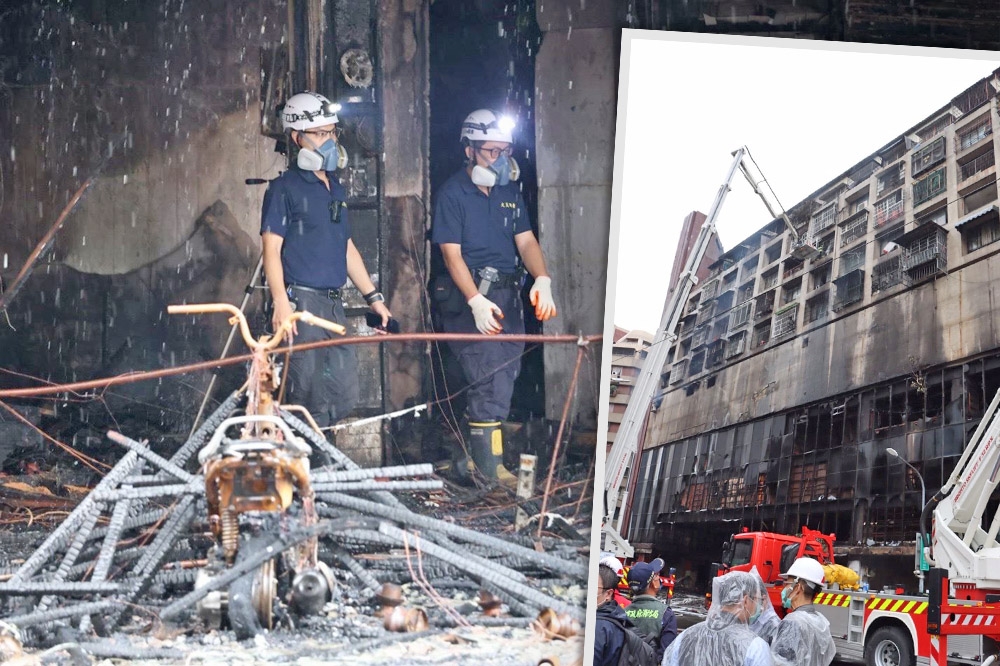 高雄城中城大樓被火燒毀，這場火警恐成為台灣最嚴重傷亡事故。（合成畫面／高市府提供）