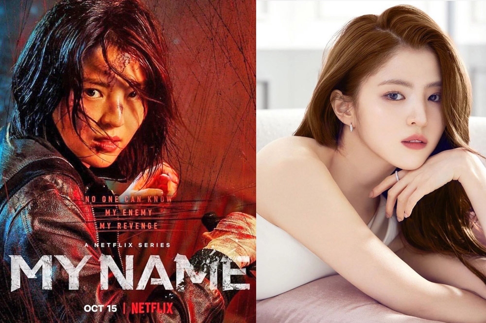韓韶禧近來主演的《以吾之名》（左）同時躍升為Netflix韓國和台灣收視冠軍，劇裡的她為父復仇，化身雙面女警，與過去她在《夫妻的世界》柔美形象截然不同。（翻攝自《以吾之名》、韓韶禧IG)
