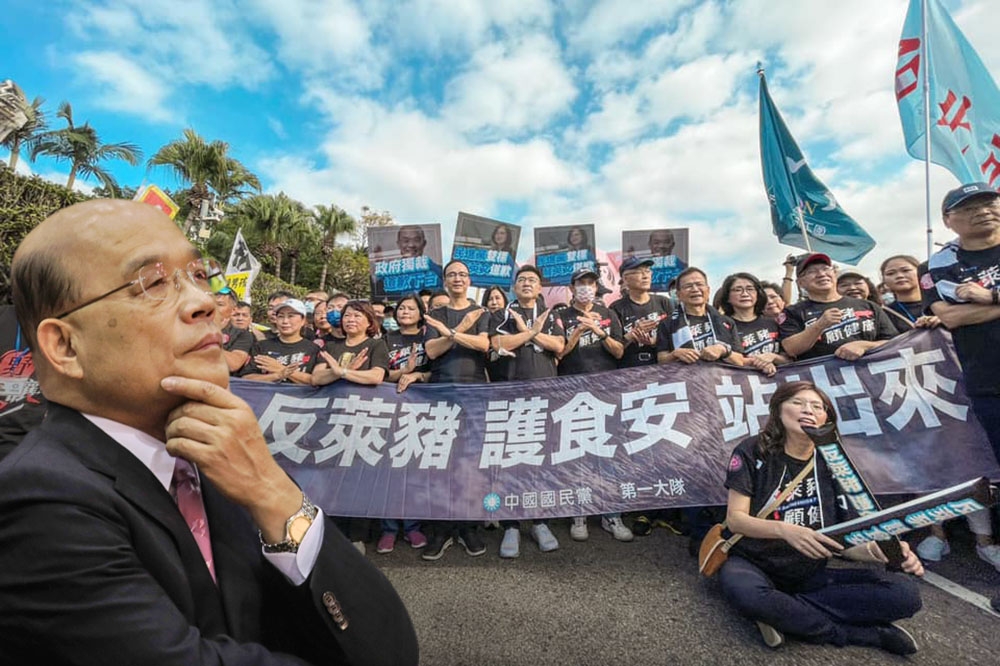 國民黨主席朱立倫喊出反萊豬等4項公投是對政府不信任投票，行政院長蘇貞昌對此將全面領軍，擬從本周起趕辦百場公投座談迎戰。（合成畫面／取自朱立倫臉書、陳品佑攝）