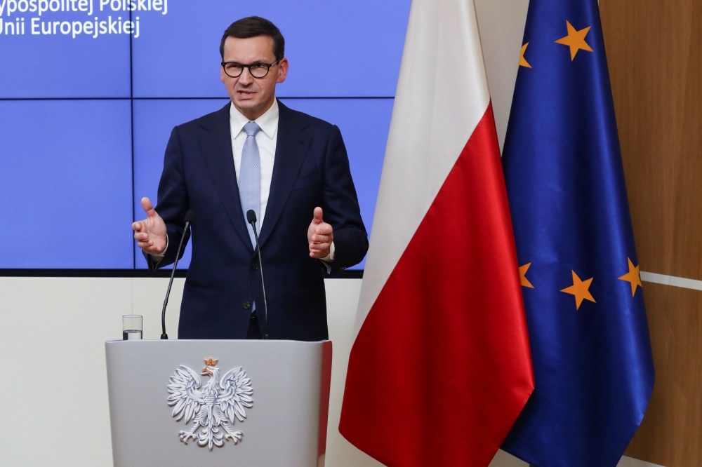 波蘭總理莫拉維茨基出席布魯塞爾歐盟領袖峰會。（湯森路透）