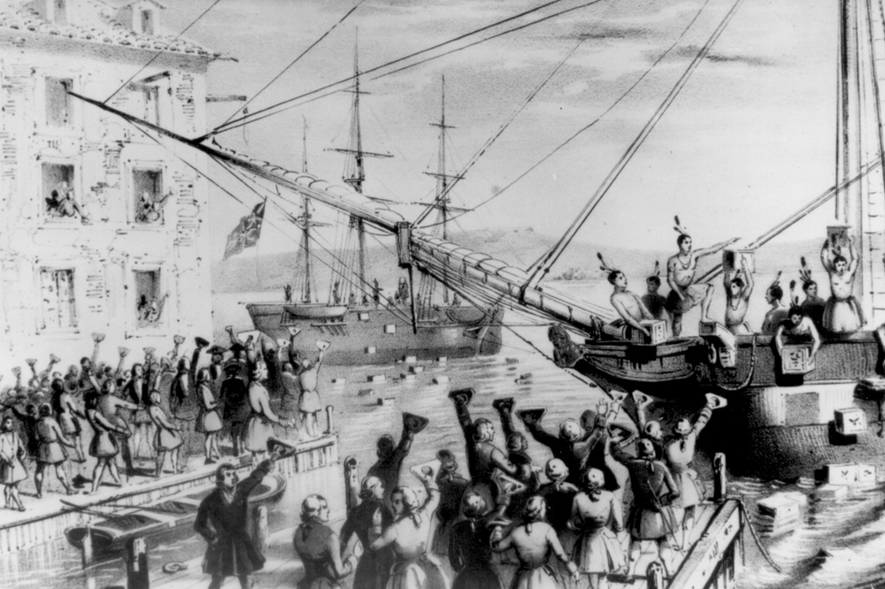 描繪「波士頓茶葉事件」的圖畫（圖片取自維基百科）