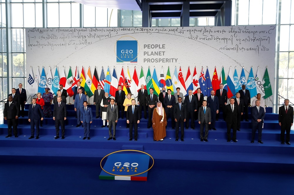 G20在羅馬舉行，圖為各國首長合影。（湯森路透）