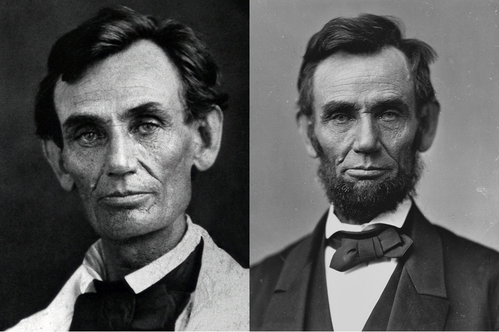 1858年的林肯（左）、1863的林肯（右）（圖片取自維基百科）
