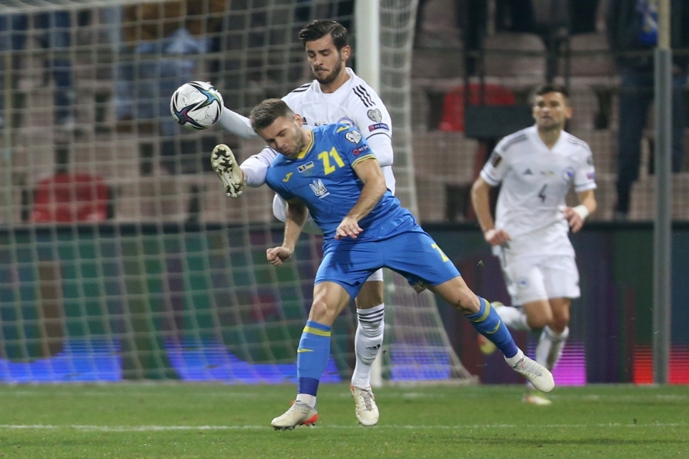 乌克兰队17日在世界盃欧洲区资格赛以2比0击败波士尼亚队。（汤森路透）(photo:UpMedia)