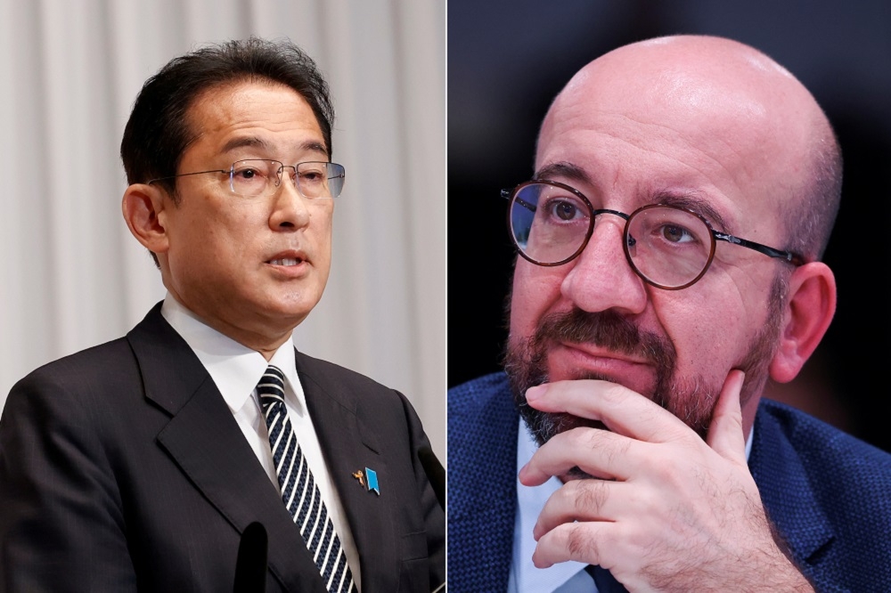 日本首相岸田文雄與歐盟理事會主席米歇爾將舉行峰會。（湯森路透）