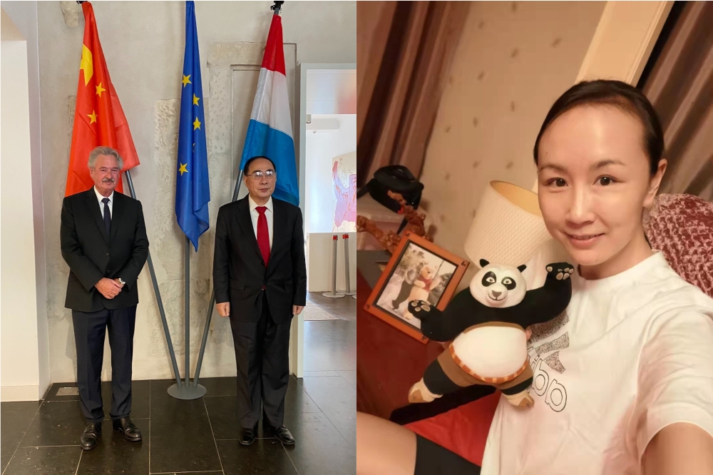 中國歐洲事務特別代表吳紅波日前會晤盧森堡外長艾索柏恩，但慘遭彭帥控性侵、新疆人權爭議連擊。（合成畫面／取自MFA Luxembourg、沈詩偉推特）