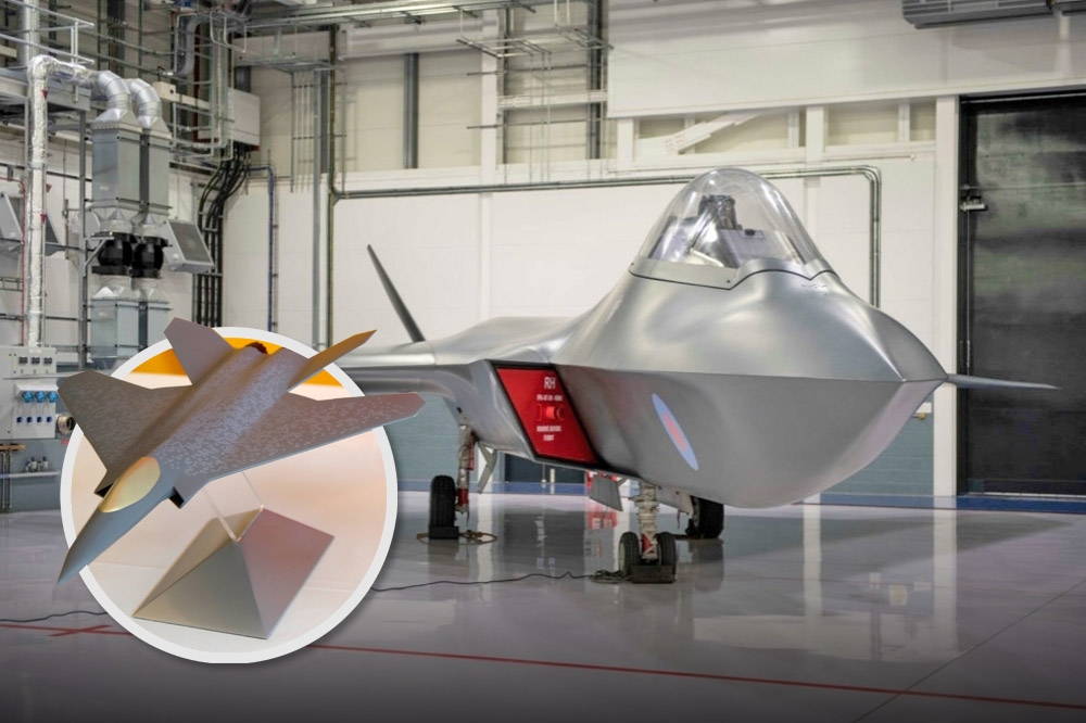 歐洲未來兩款「新戰機」模型：英義合資研發暴風（右）與德法西研發FCAS戰機。（湯森路透、英國國防部）