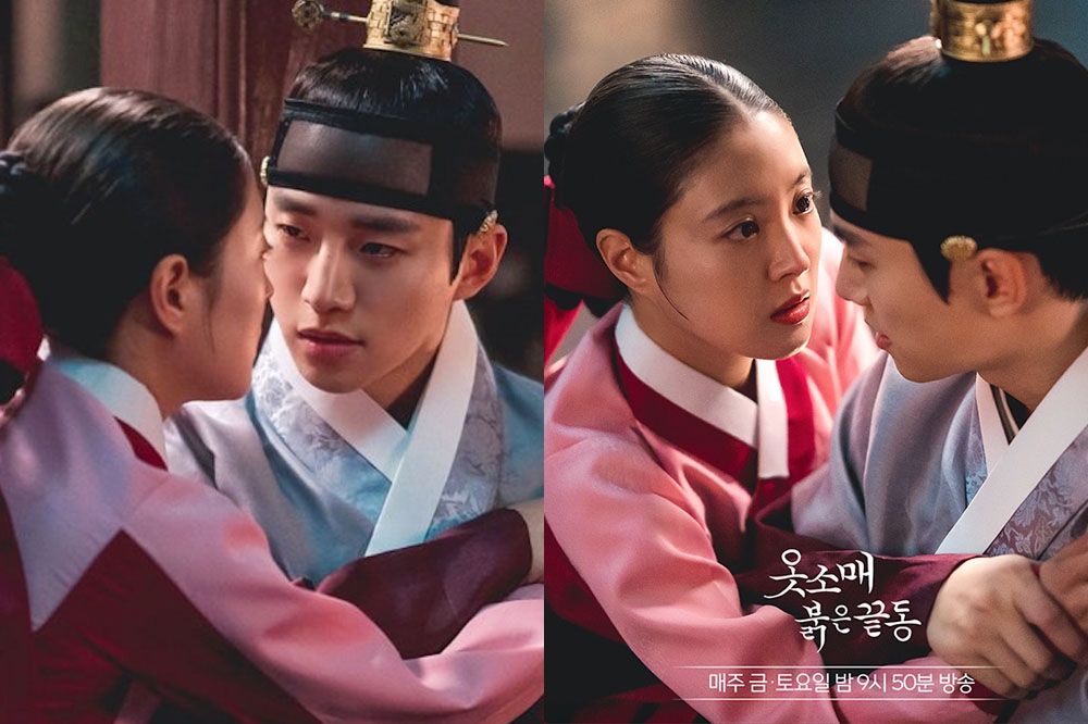 俊昊與李世榮在《衣袖紅鑲邊》詮釋古代的階級差愛情，這場王向宮女索吻的表白戲，拍得含蓄動人。（取自MBC）