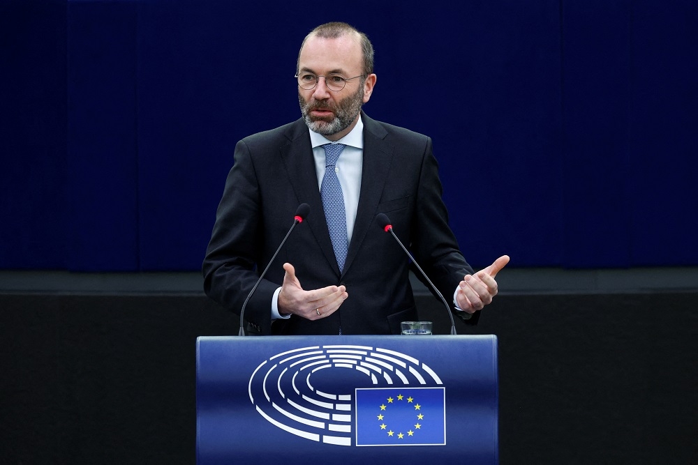 歐洲議會最大黨團、路線中間偏右的「人民黨團」（EPP）領袖韋伯。（湯森路透）