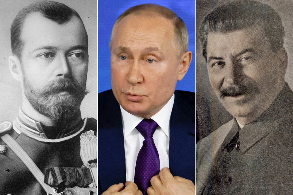 左起：末代沙皇尼古拉二世、俄羅斯總統普京、蘇聯最高領導人史達林。（美國國會圖書館、湯森路透）