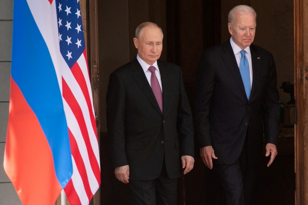 美國總統拜登和俄羅斯總統普京，兩人2021年6月16日於瑞士日內瓦會面。（湯森路透）