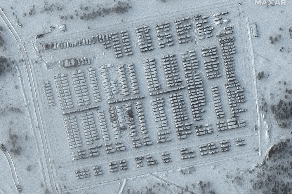 1月19日拍攝於白俄羅斯葉爾斯克的衛星影像，可見大批軍武部署。（湯森路透）