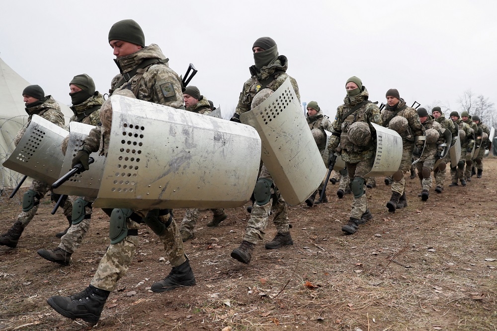 烏克蘭國家邊防部隊受訓過程。（湯森路透）