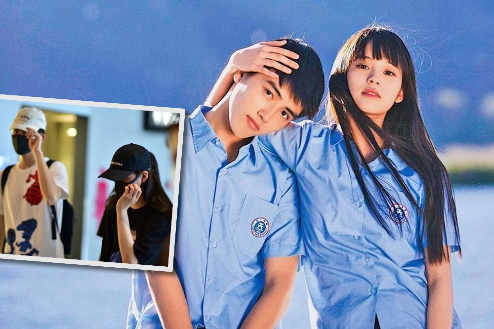 「超级放电机」欧阳娜娜（右）和中国男星陈飞宇2017年合作电影《秘果》（大图），两人恋情传闻不断，最近有网友称看到他们同游海南岛（小图）。（取自微博）(photo:UpMedia)