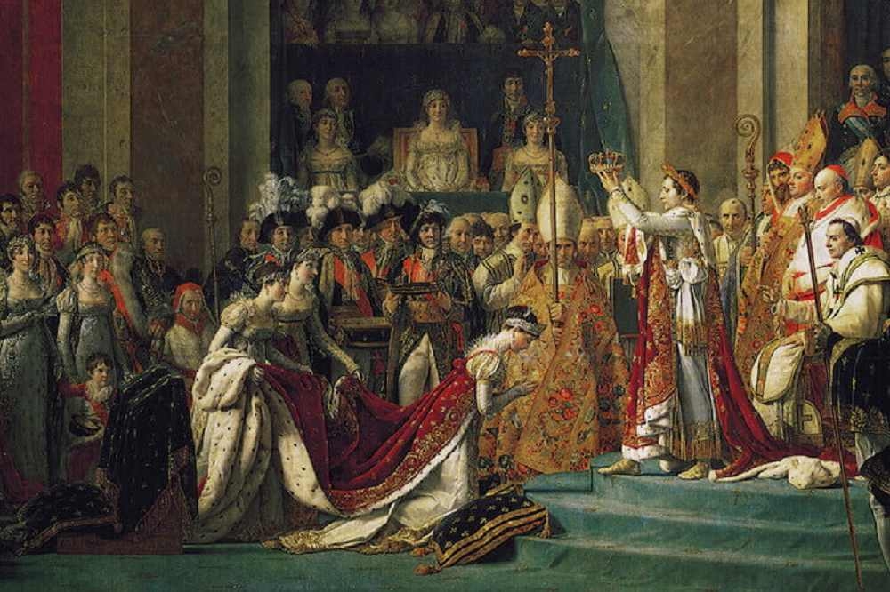 《1804年12月2日，拿破崙一世及皇后約瑟芬在巴黎聖母院舉行加冕儀式》，現藏於法國巴黎羅浮宮。 （Public Domain）