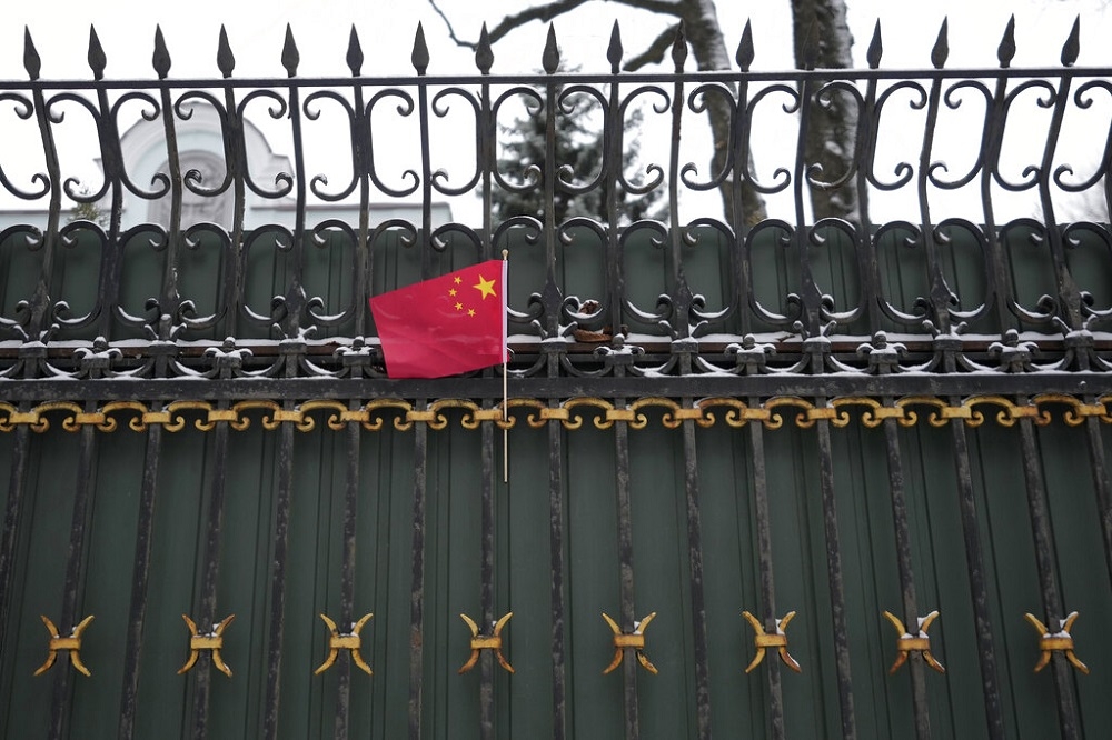 中國駐烏克蘭大使館。（美聯社）