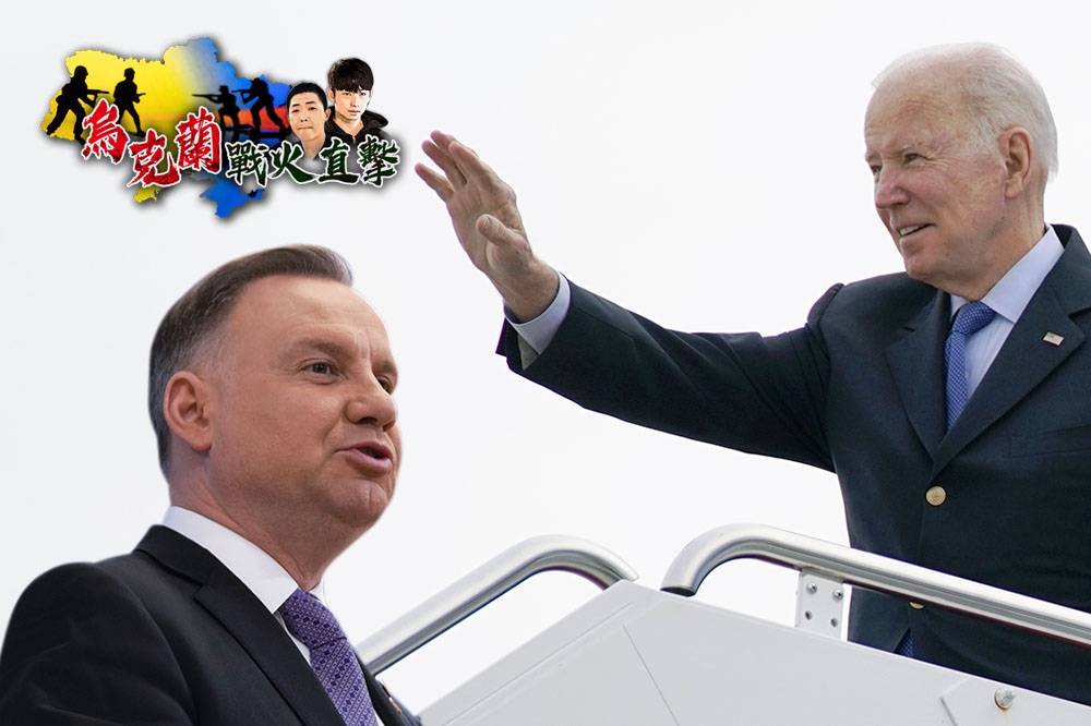 美國總統拜登（右圖）23日搭乘空軍一號前往歐洲訪問，25日晚上抵達首都華沙，將與波蘭總統杜達進行雙邊會談。（合成畫面／美聯社）