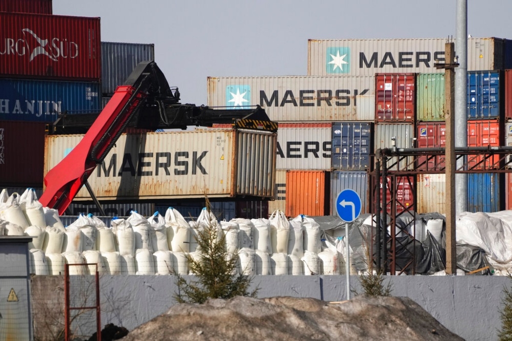 示意图，堆积在港口的马士基货柜。（美联社）(photo:UpMedia)