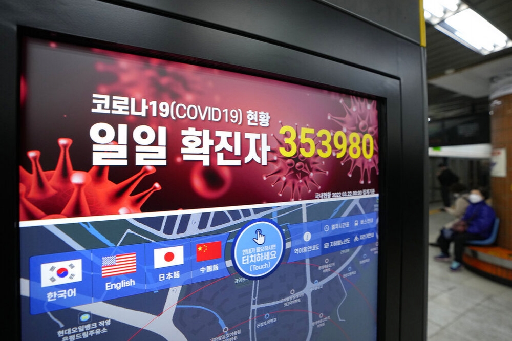 南韓本土新冠疫情不斷升溫，單日新增42萬確診。（美聯社）