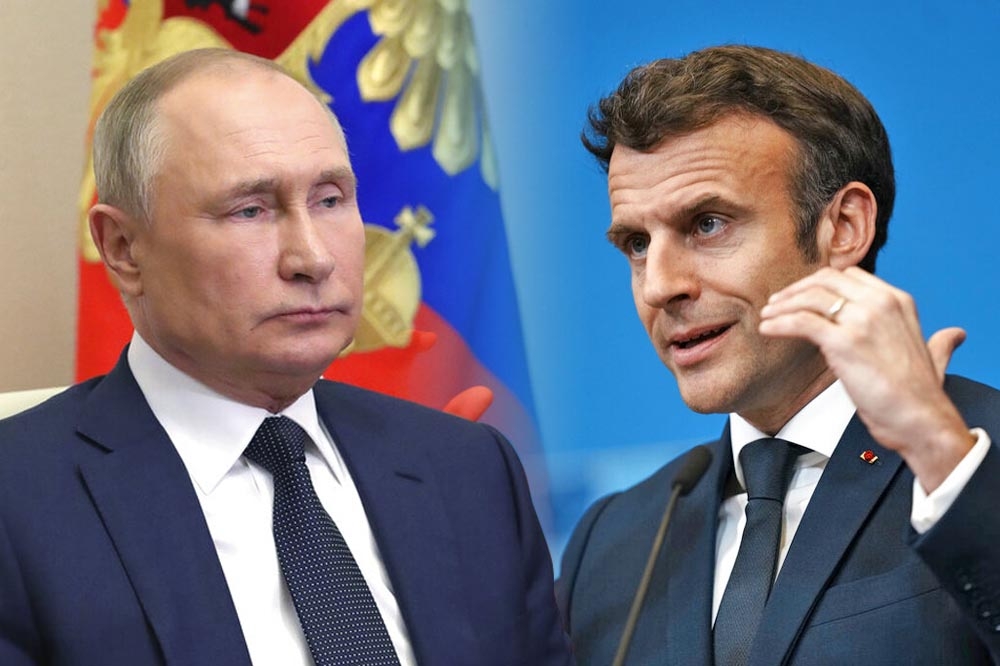 俄羅斯總統普丁與法國總統馬克宏。（美聯社）