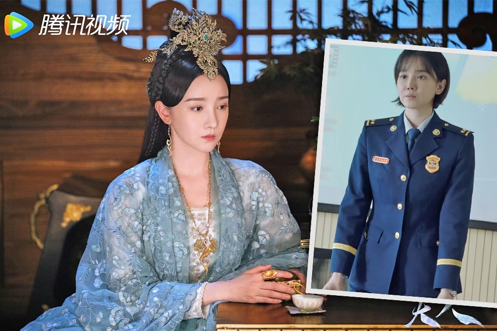 中國女星陳小紜去年在古裝劇《斛珠夫人》（大圖）裡驚豔四座，但她在最近的時裝劇《藍焰突擊》（小圖）卻被嫌臉蛋浮腫、法令紋深。（取自斛珠夫人、藍焰突擊微博）