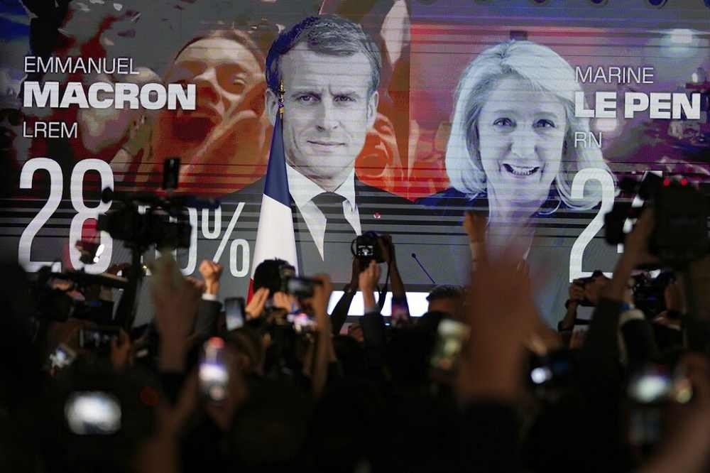比起五年前總統大選，馬克宏得票率下降8%，而勒龐得票率上升9%，由此可見部分法國選民選擇了走向極端。（美聯社）