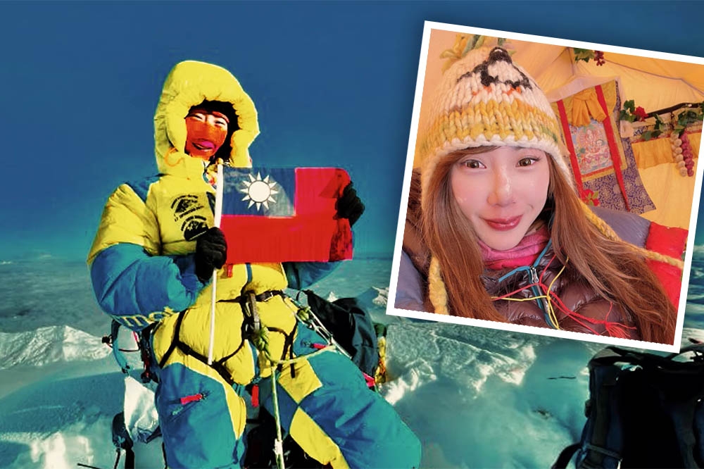 台灣29歲登山女將曾格爾28日成功登頂安納普納，底圖為曾格爾先前登頂干城章嘉照。（合成畫面／取自曾格爾 Grace Tseng臉書）