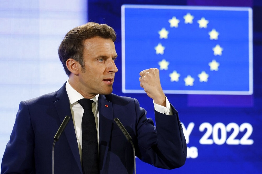 馬克宏9日赴法國史特拉斯堡，在歐洲議會發表演說。（美聯社）