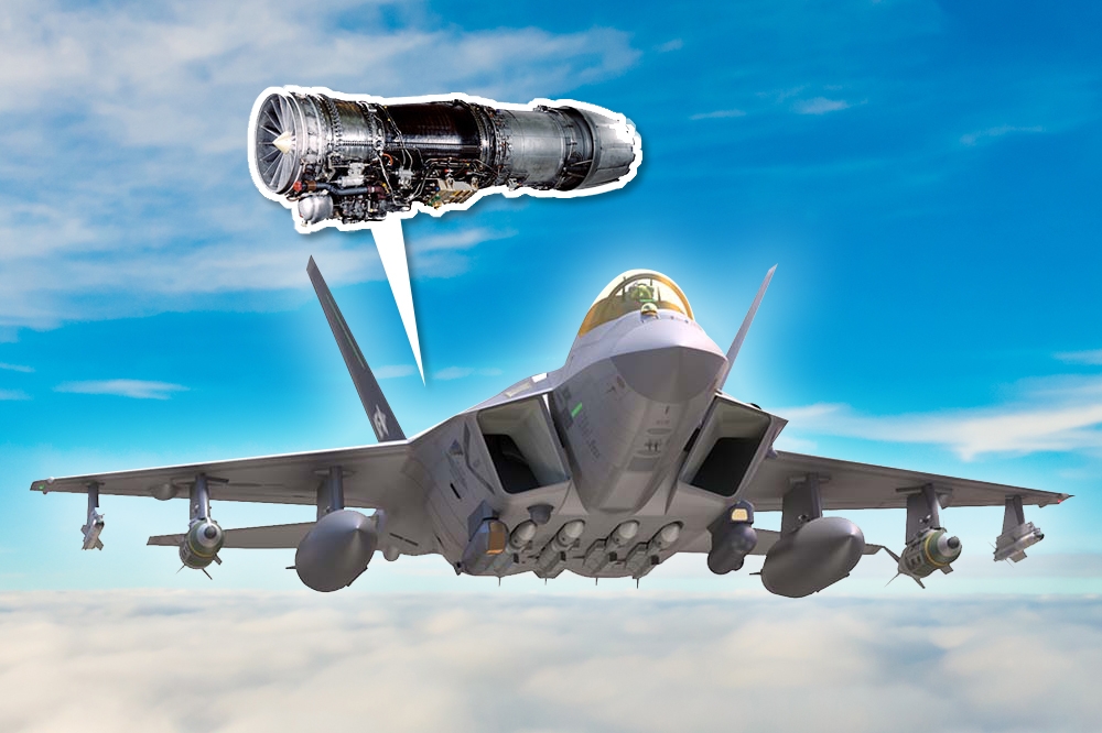 空軍「下一代主力戰機研製案」，戰機雙發動機部分，專案小組已向美方提出採購2具F414-GE-400發動機，預計2025年首飛。僅為示意圖。（合成畫面／取自GE官網、KAI臉書）