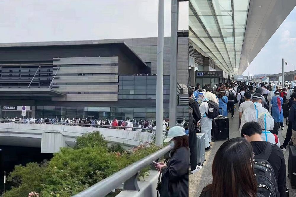 上海虹桥车站涌现排队买票的「离沪人潮」。（取自网路）(photo:UpMedia)