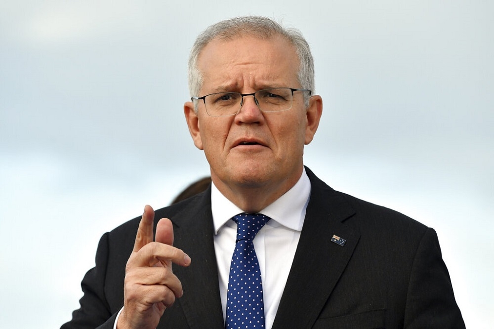 執政聯盟和工黨支持度差距縮小，澳洲總理莫里森表示「非常振奮人心」。（美聯社）