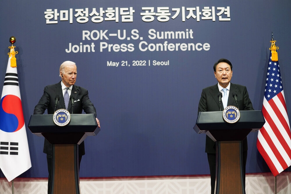 美韓總統21日共同發表聯合宣言。（美聯社）