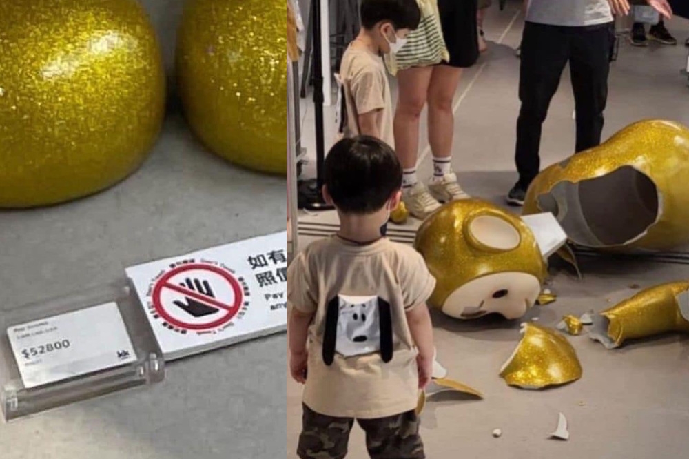 男童意外撞倒玩具店內180公分高的大型天線寶寶瓷公仔。（取自臉書）