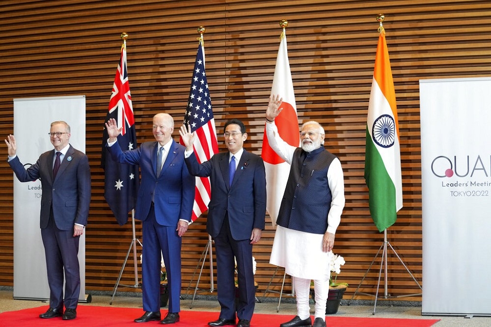 印度、日本、美國、澳洲（從右到左）領袖齊聚東京舉行四方安全會談（Quad）（美聯社）
