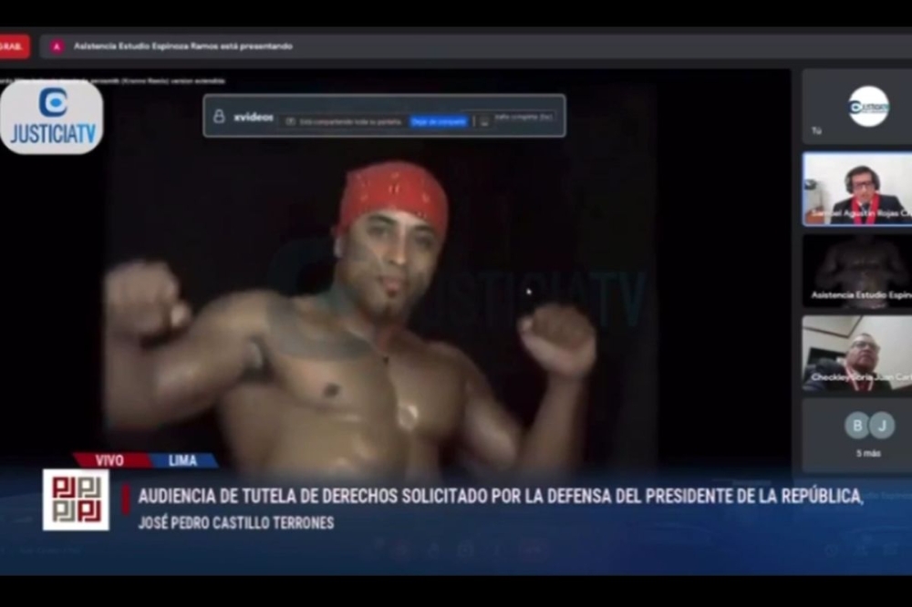 巴西猛男亂入祕魯總統線上聽證會（擷自推特影片）