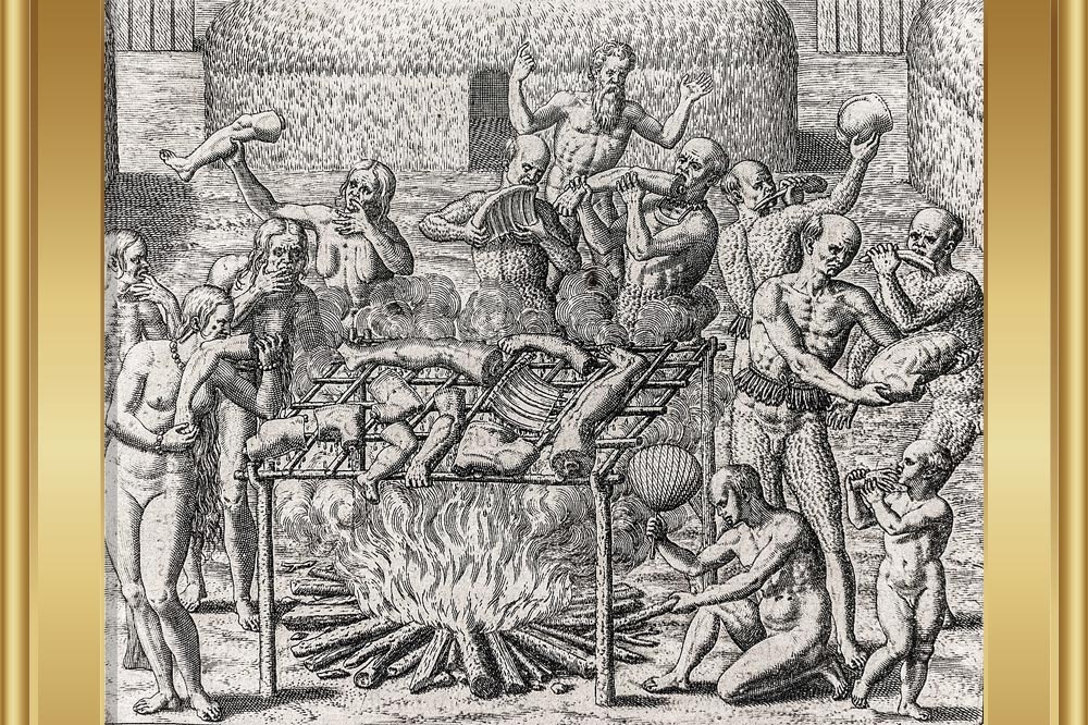 汉斯 · 史达顿（Hans Staden）对在巴西进行的人食人行为的描绘，1557 年。（取自维基百科）(photo:UpMedia)