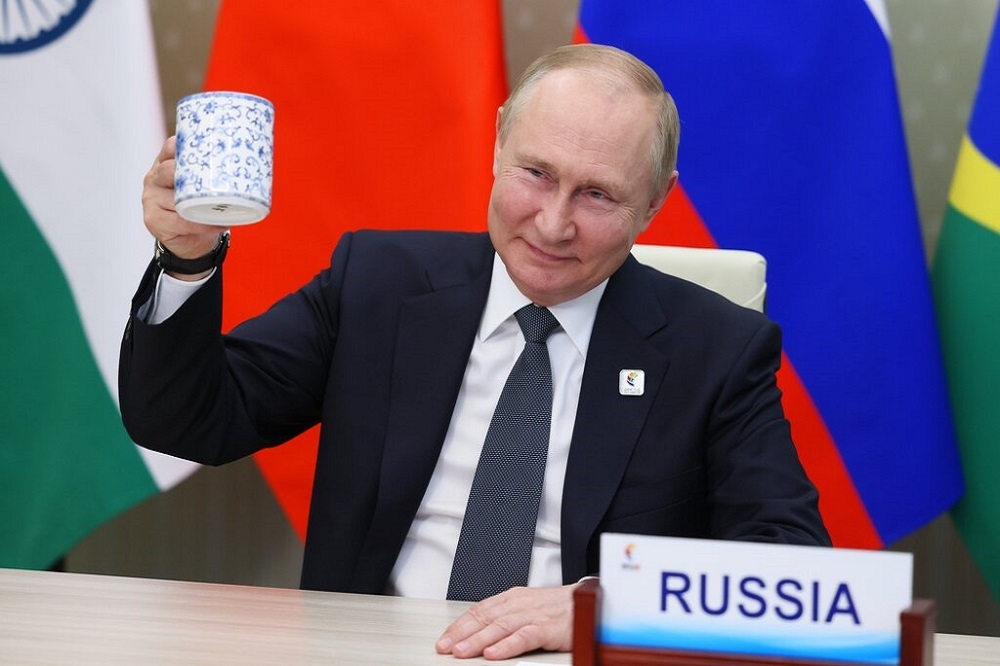俄国总统普丁23日透过视讯出席金砖五国峰会。（美联社）(photo:UpMedia)