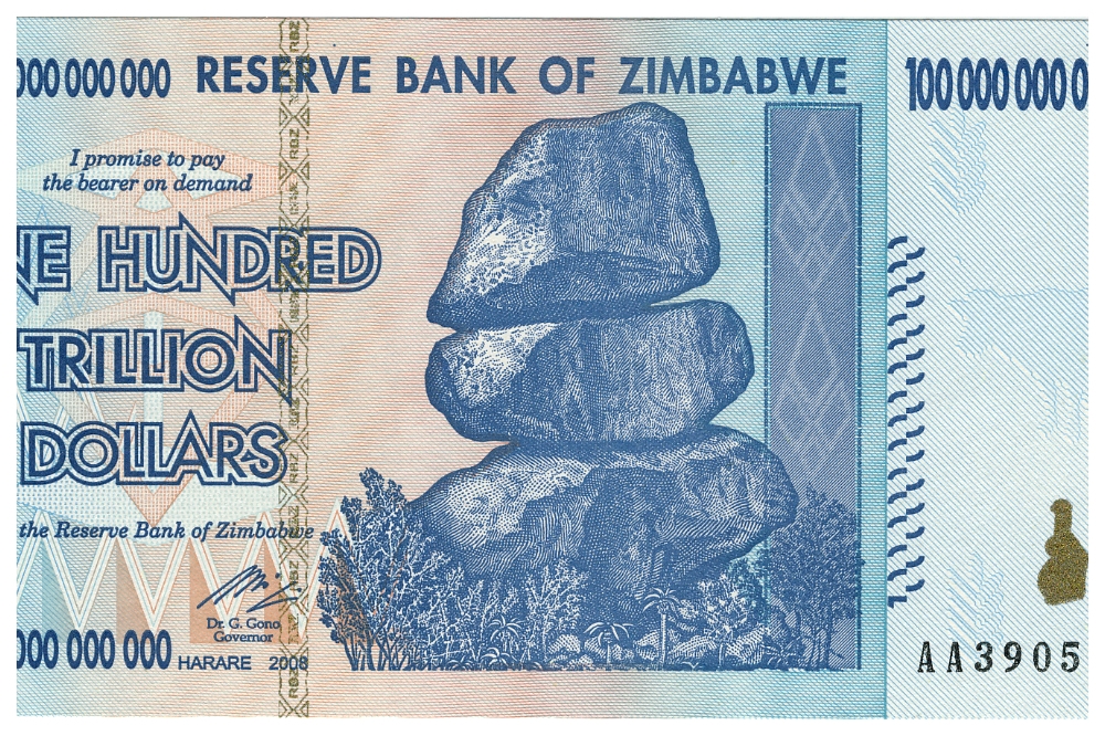 100兆元辛巴威幣。（取自維基百科）