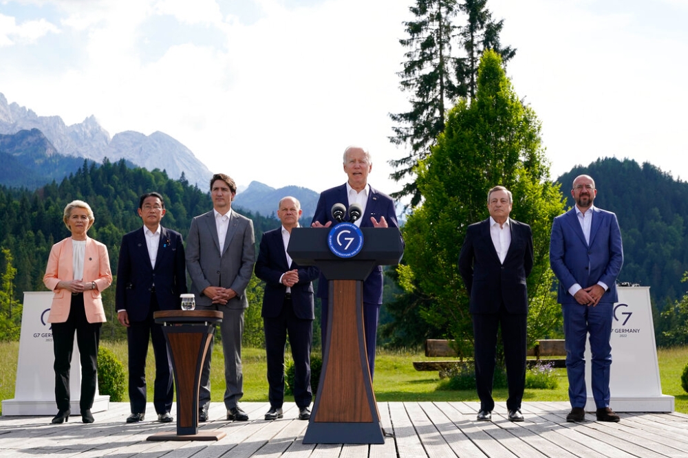 G7領袖峰會28日落幕，會議聯合公報再次強調維護台海和平與穩定的重要性，鼓勵以和平方式解決兩岸議題。（美聯社）