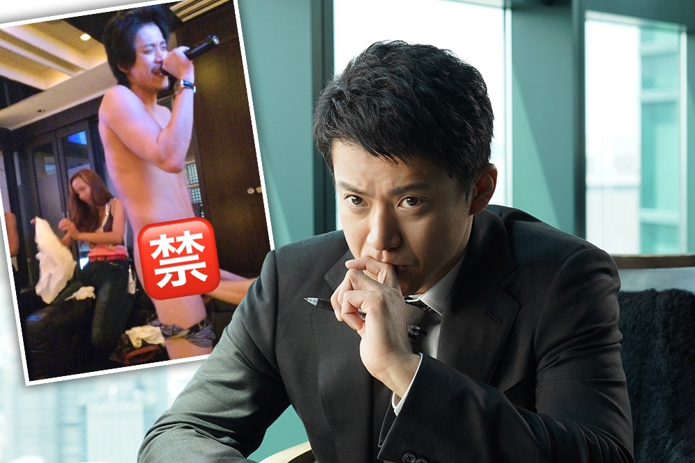 已婚的日本男星小栗旬在KTV全裸唱歌的不雅照在網上流出，震撼網友，在日本演藝圈造成衝擊。（取自車庫娛樂、東谷義和推特）
