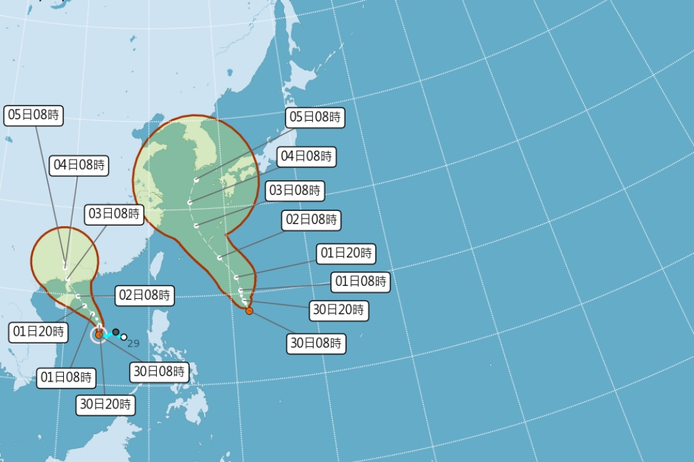 氣象局表示，今年第3號颱風「芙蓉」30日上午生成，菲律賓東方還有另一個熱帶性低氣壓。（取自中央氣象局官網）