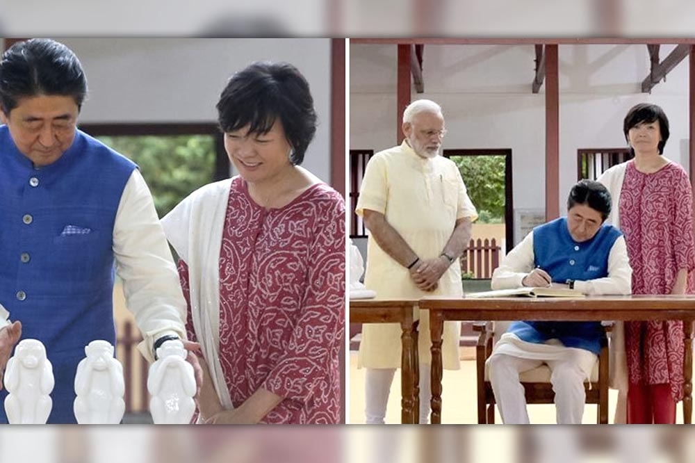 安倍晉三2017年任首相時，偕妻子昭惠訪問印度。（資料照片／美聯社）
