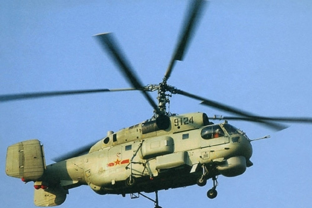 國防部8日偵獲卡-28反潛直升機1架次（圖）等，共21架解放軍機逾越海峽中線及其延伸線。（國防部提供）