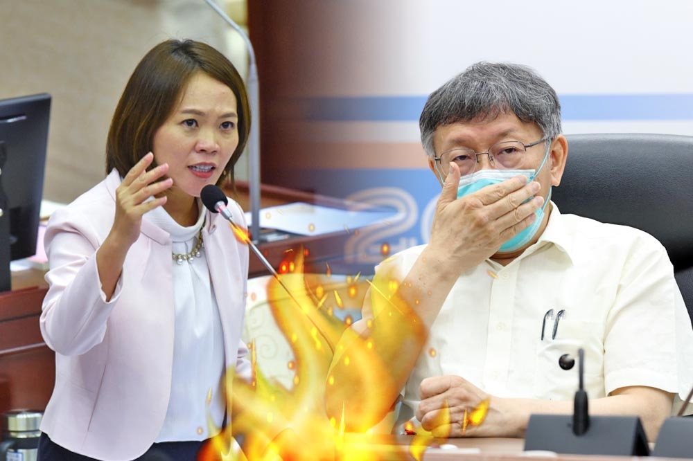 台北市長柯文哲（右）為民眾黨立委蔡壁如涉抄襲一事，與台北市議員簡舒培（左）在議會交火。（資料照片／陳愷巨、蔣銀珊）